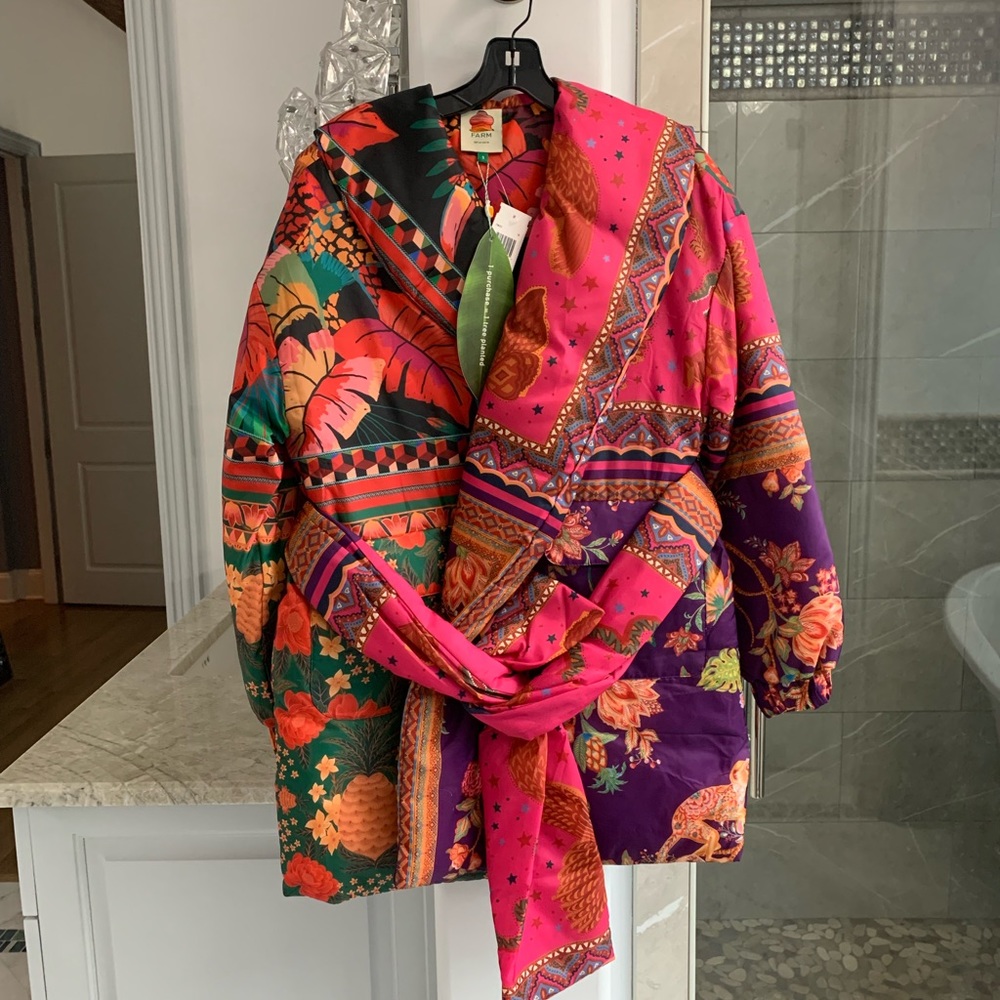 Farm Rio Mixed Scarves Kimono Puffer - Picture 8 of 16